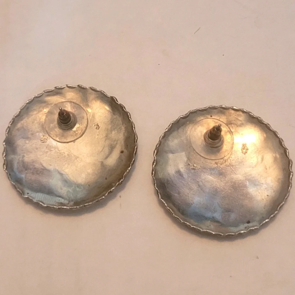 Earrings Texas shape brass inlay silver plate button 1.5